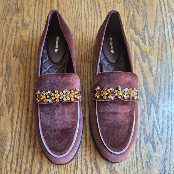 NWOB Birdies Brown Velvet Jeweled Smoking Loafer Size 9.5 - Picture 4 of 16